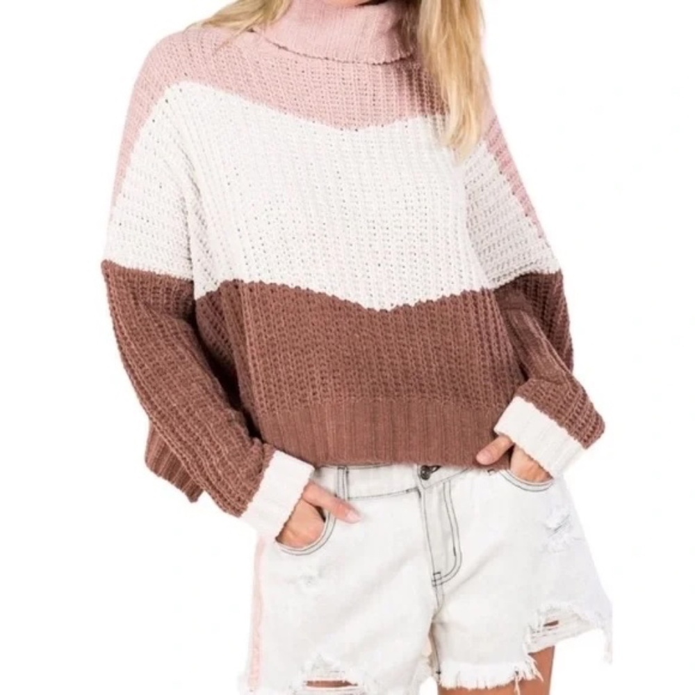 Anthropology POL Chunky Knit Oversized Sweater - Color Block - Size L - Picture 2 of 7
